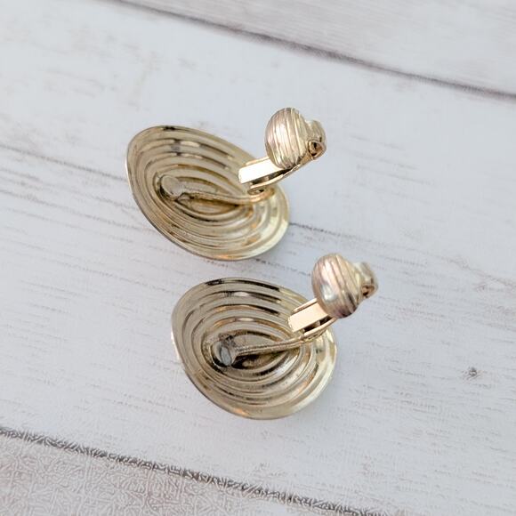 Vintage Clip On Earrings Unusual 1" Oval with Faux Pearl Trio Elegant Statement - Picture 6 of 6